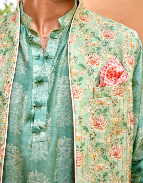 Printed Short Kurta with Open Bundi