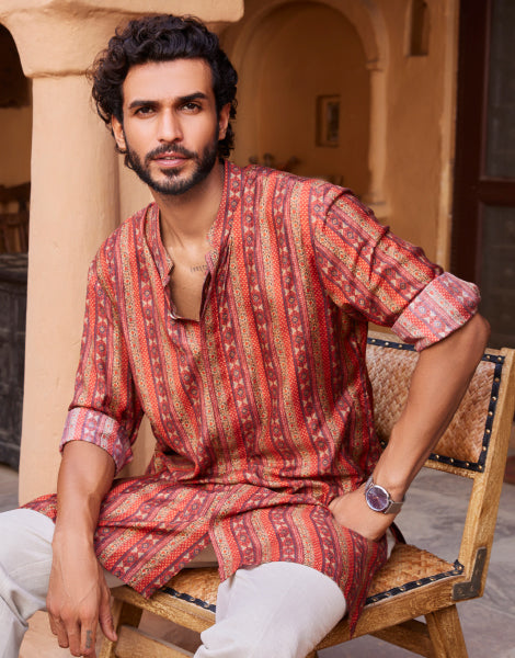 Maroon Printed Kurta