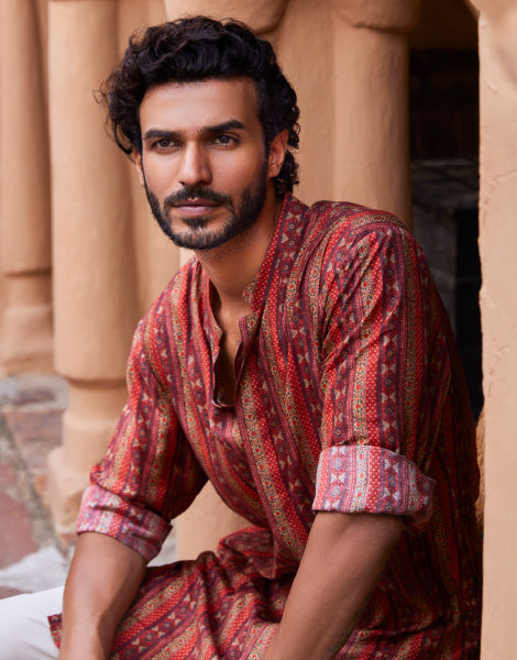 Maroon Printed Kurta