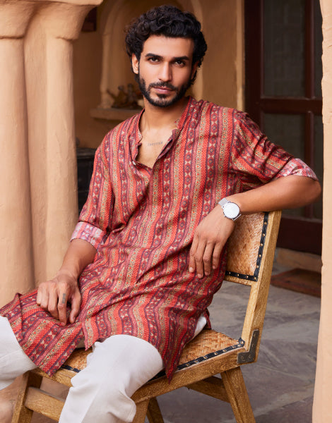 Maroon Printed Kurta