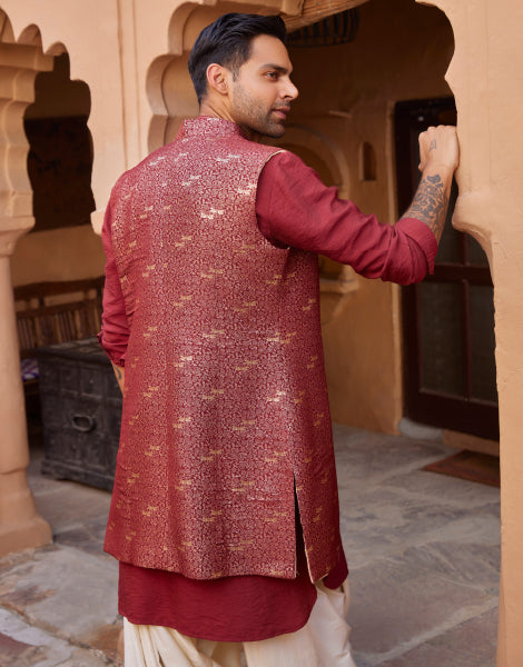 Solid Kurta with Jacquard Bundi