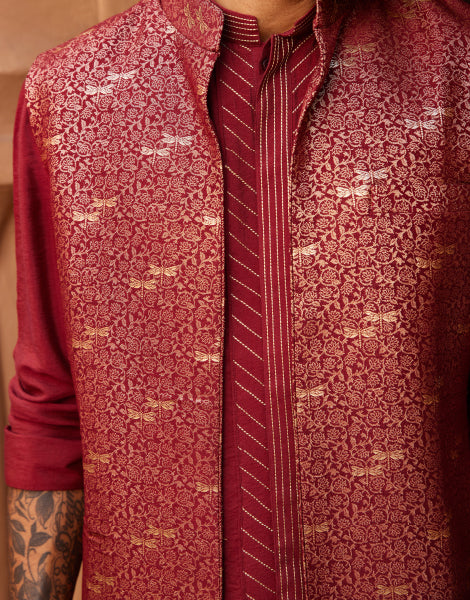 Solid Kurta with Jacquard Bundi