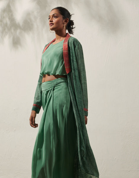 Top and Dhoti Skirt with Cape