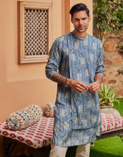 Shibori Print Overlap Kurta