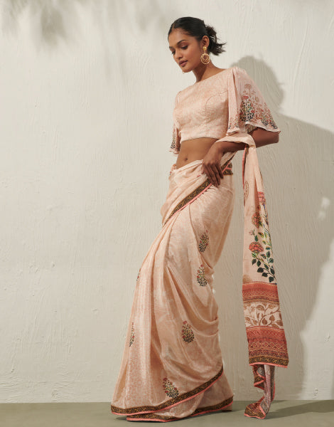 Floral Printed Saree with Stitched Blouse