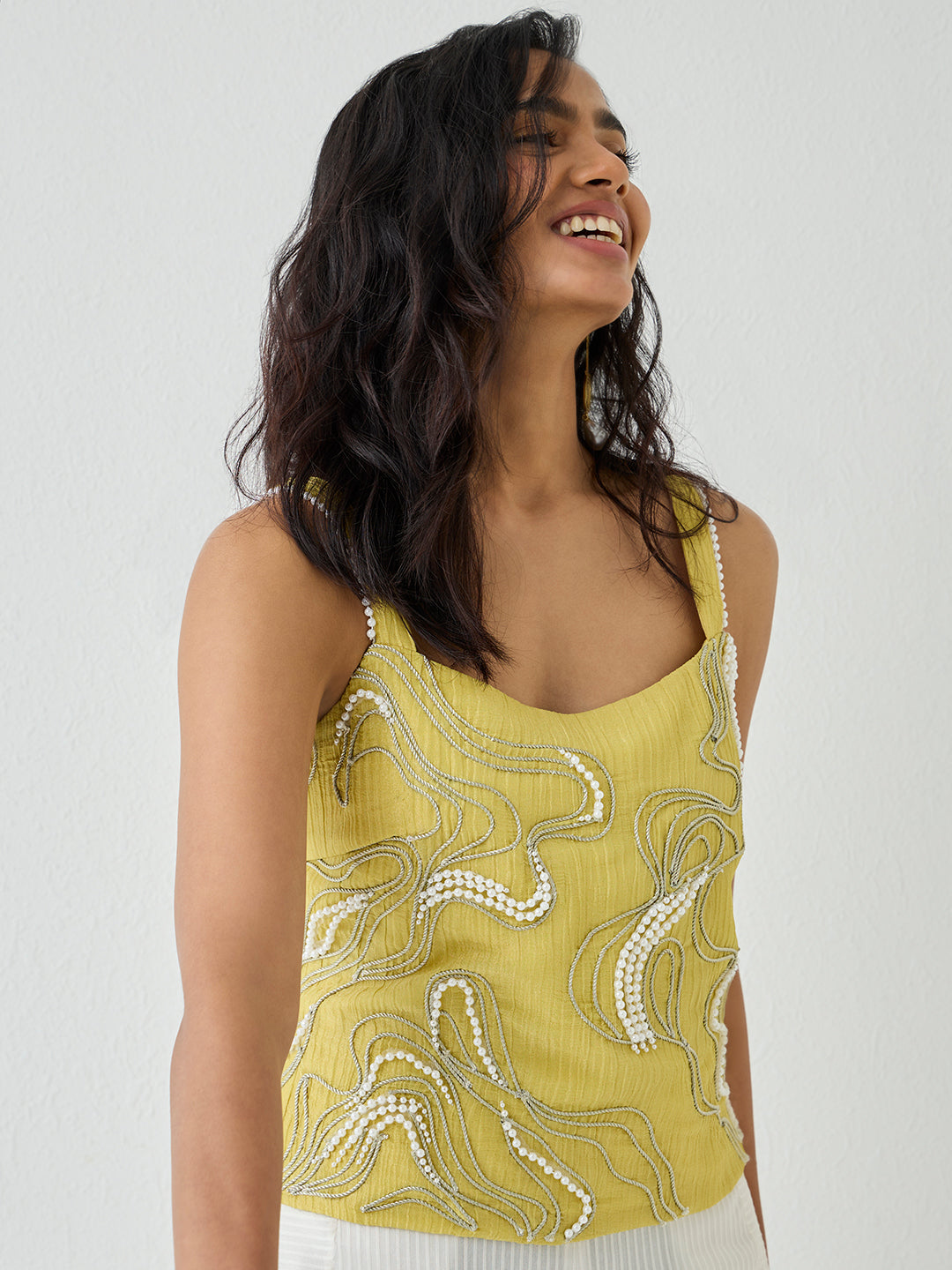 Embroidered Beaded Top - Yellow