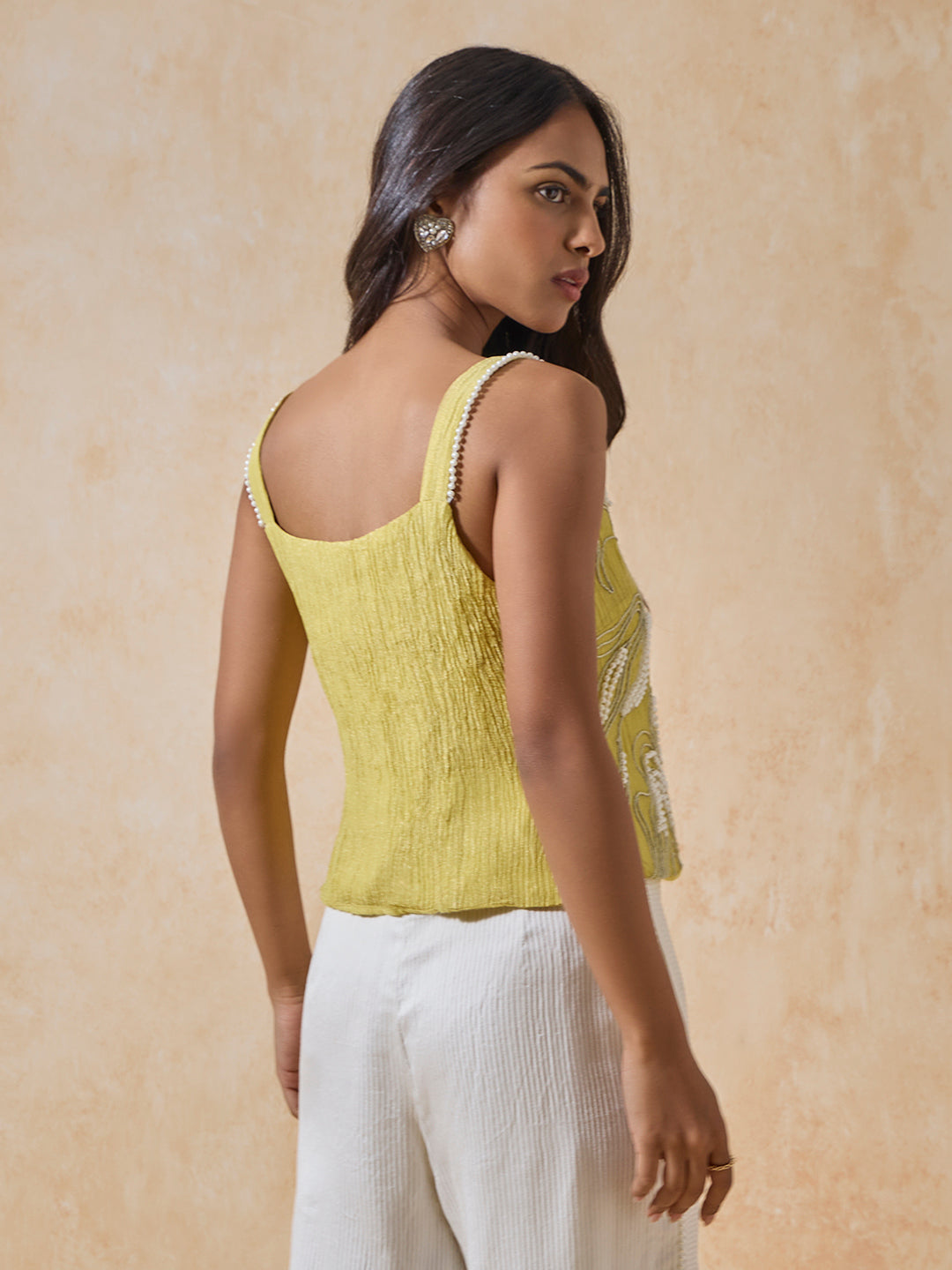 Embroidered Beaded Top - Yellow