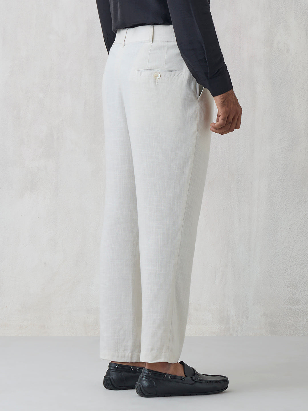 Solid Pleated Trousers – White