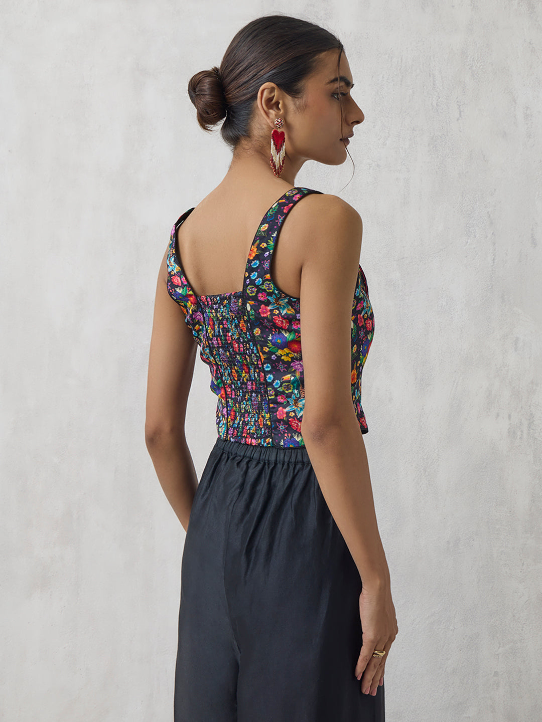 Floral Printed Corset Top - Black