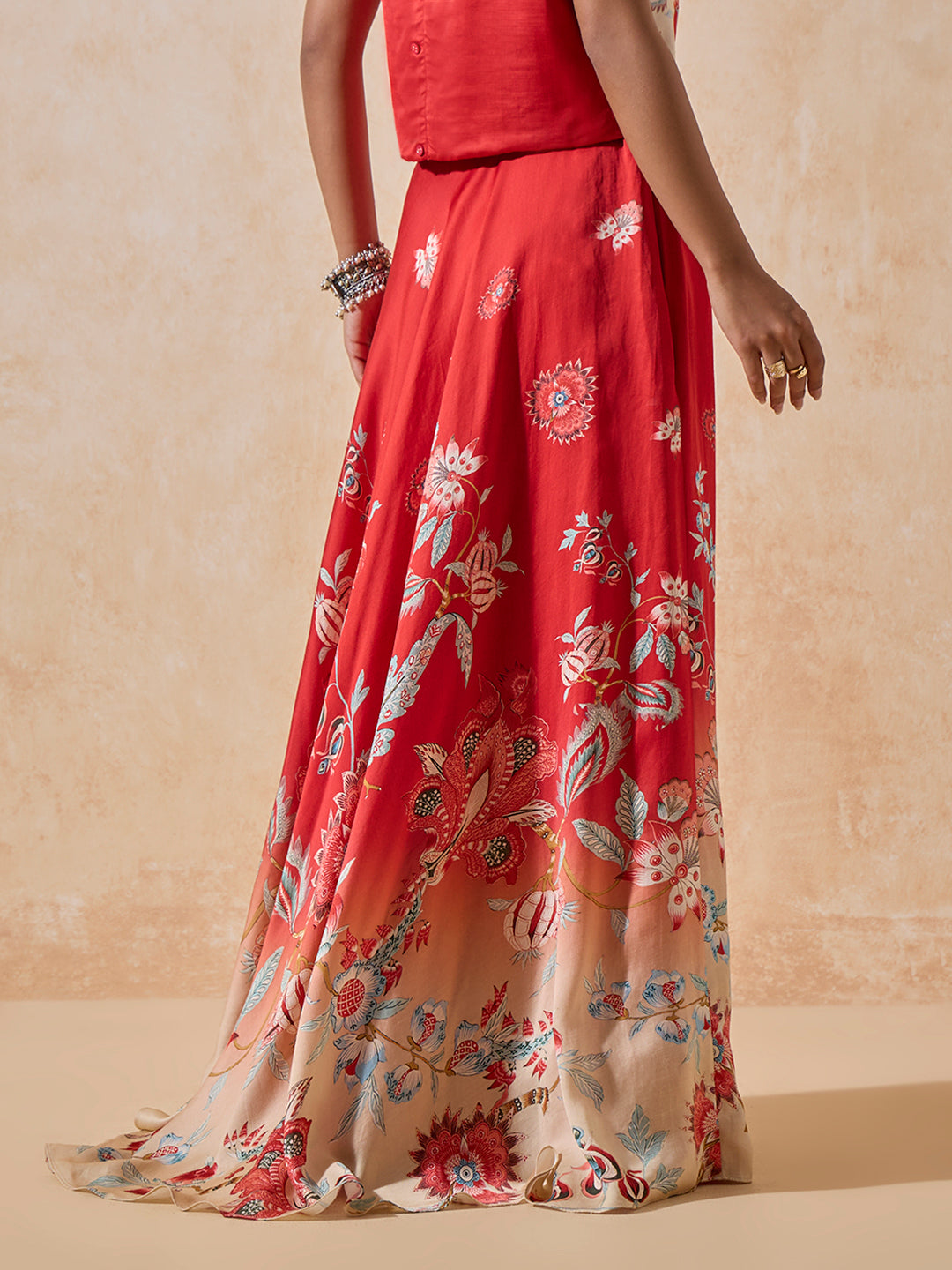 Printed Lehenga Skirt - Red
