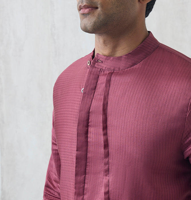 Asymmetric Striped Kurta – Maroon