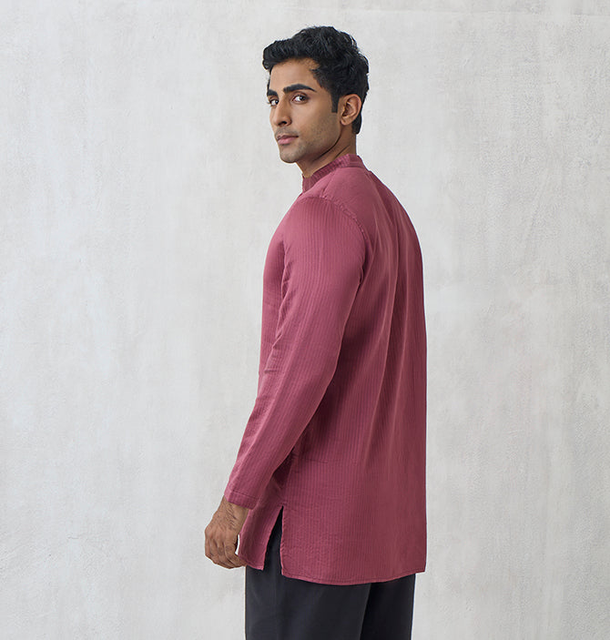 Asymmetric Striped Kurta – Maroon