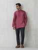 Asymmetric Striped Kurta - Maroon