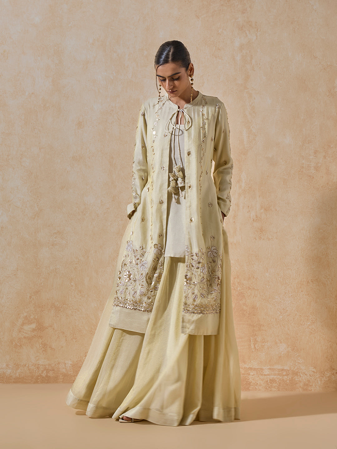 Embellished Kurta With Inner - Gold