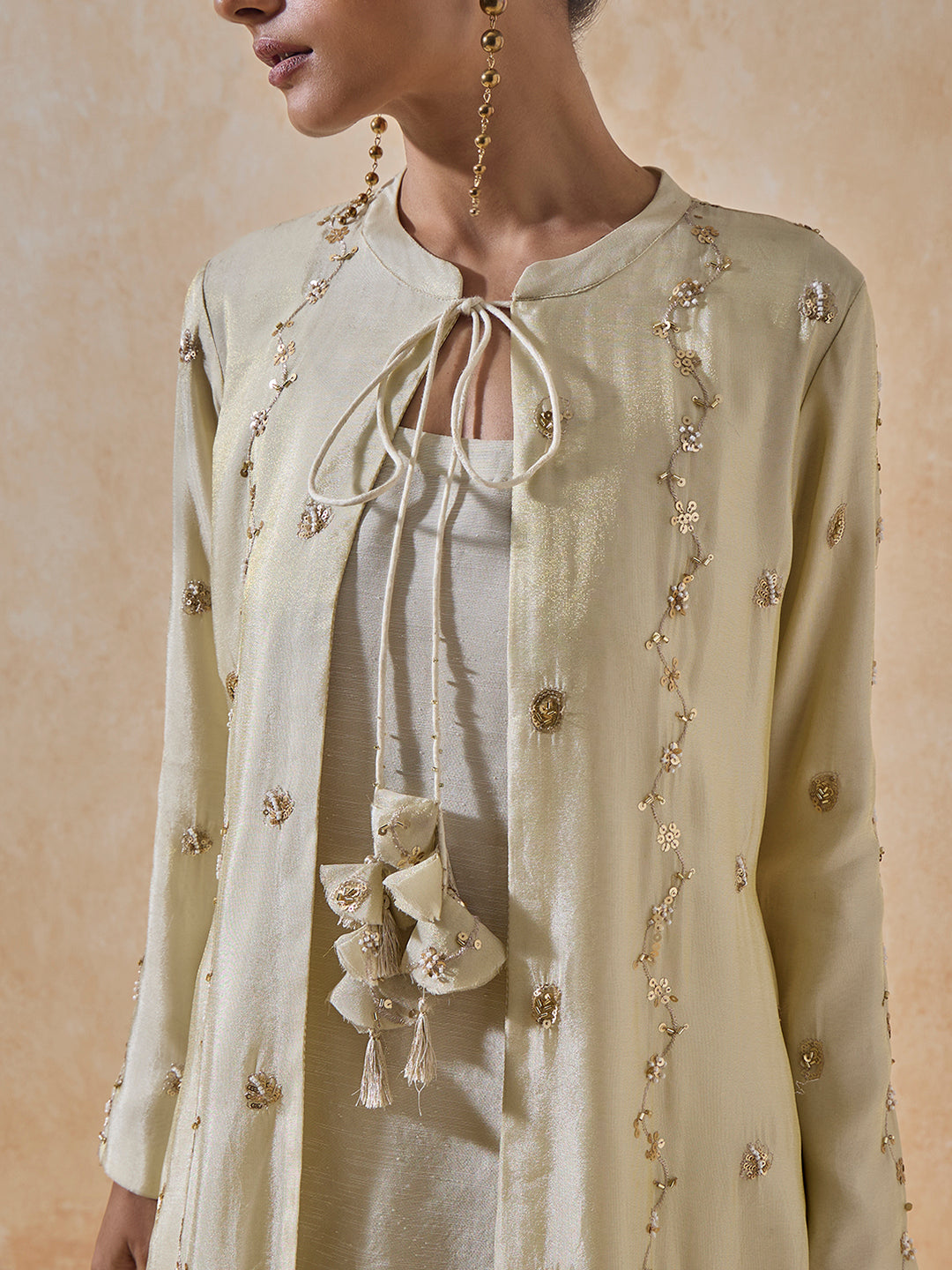 Embellished Kurta With Inner - Gold