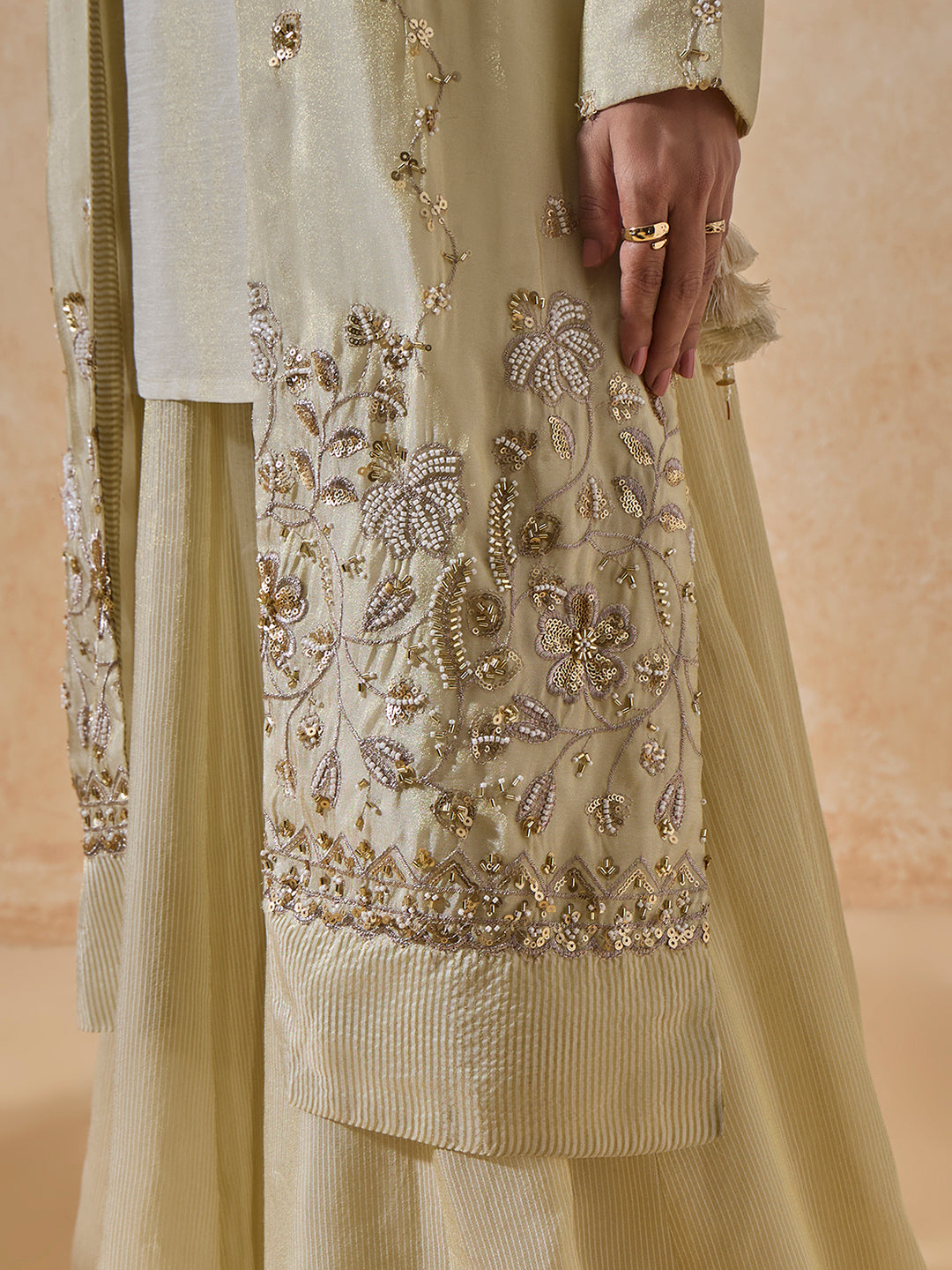 Embellished Kurta With Inner - Gold