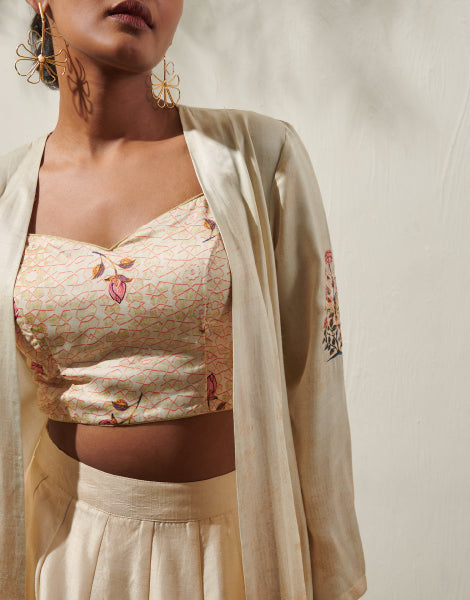 Corset Blouse and Skirt with Long Jacket