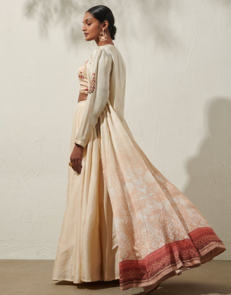 Corset Blouse and Skirt with Long Jacket