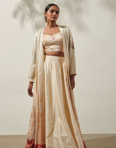 Corset Blouse and Skirt with Long Jacket