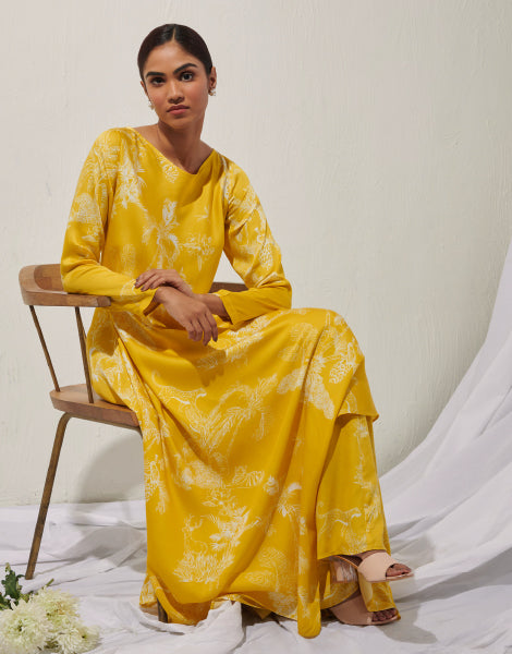 Printed High-Low Kurta and Palazzos Set