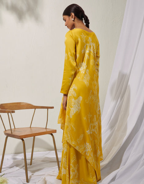 Printed High-Low Kurta and Palazzos Set