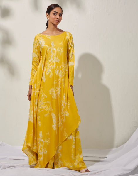 Printed High-Low Kurta and Palazzos Set