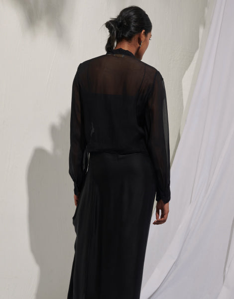 Organza Shirt and Draped Dhoti Skirt Set with Bustier