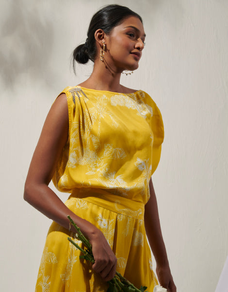 Printed Off-Shoulder Top and Palazzo Set