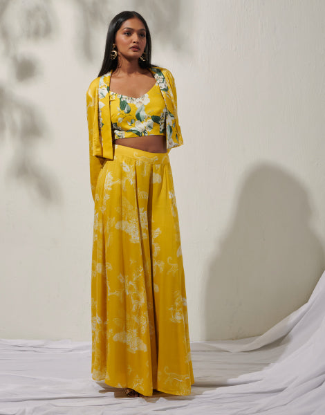 Floral Bustier and Palazzos with Jacket