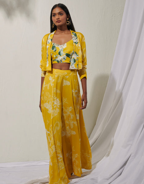 Floral Bustier and Palazzos with Jacket