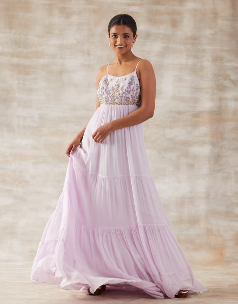 Floral Embroidered Tiered Dress