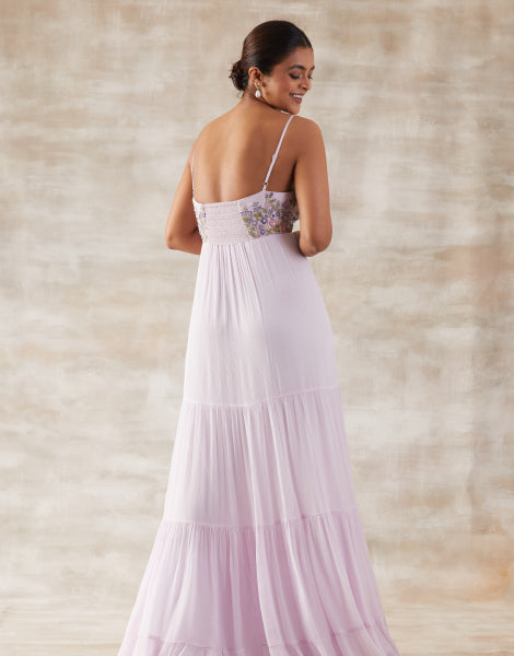 Floral Embroidered Tiered Dress