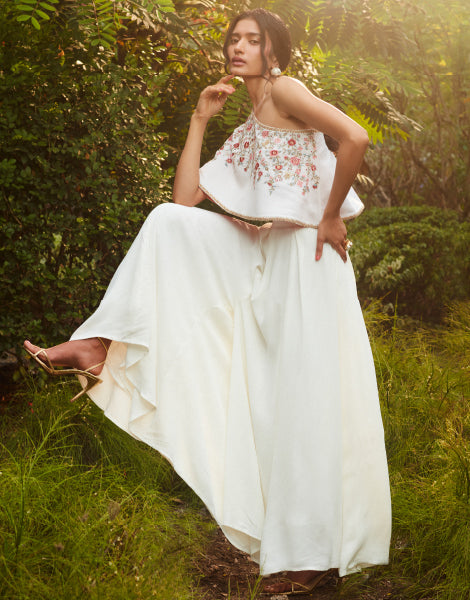 Embroidered One Shoulder Top & Palazzo