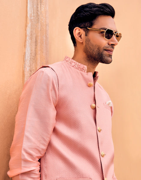 Silk Kurta with Brocade Bundi