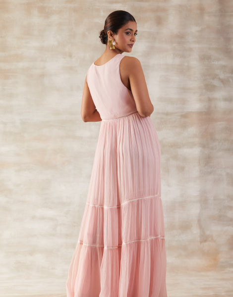 Embroidered Tiered Long Dress