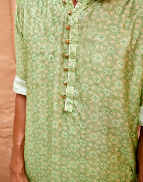 Green Printed Kurta