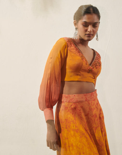 Ombre Printed Blouse and Skirt Set
