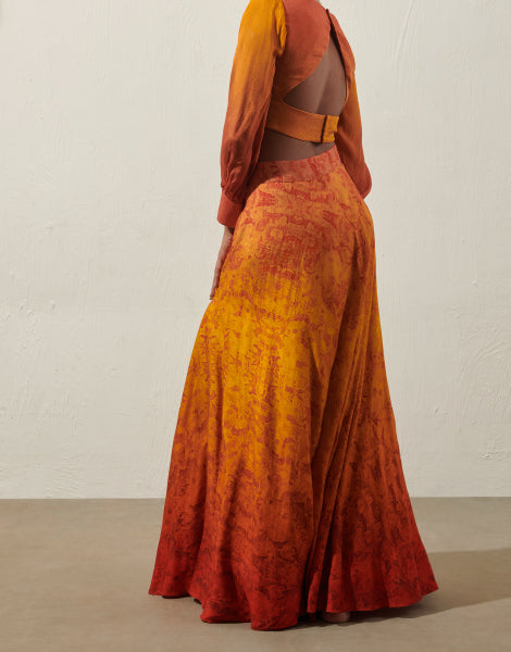 Ombre Printed Blouse and Skirt Set