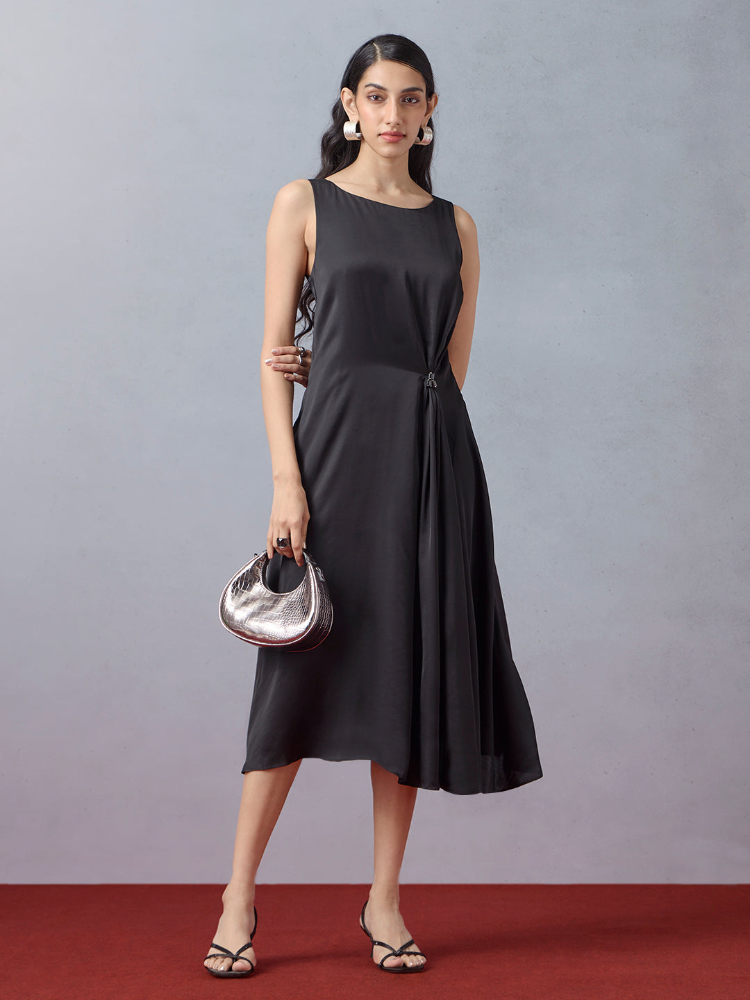 Solid Midi Dress - Black