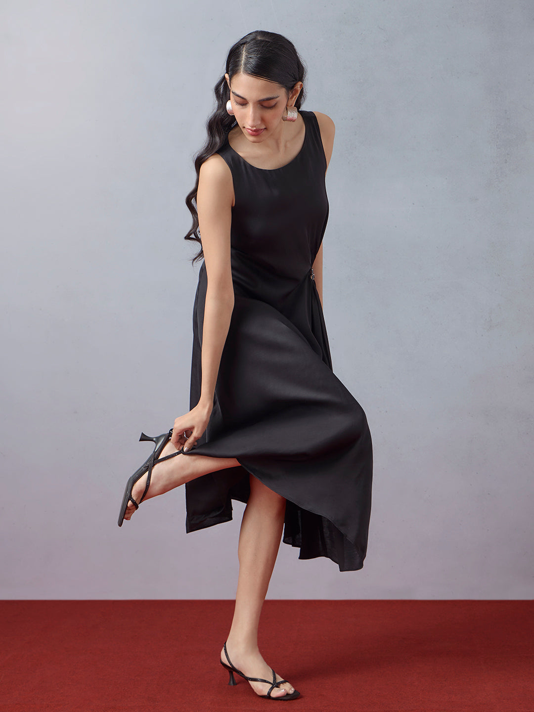 Solid Midi Dress - Black