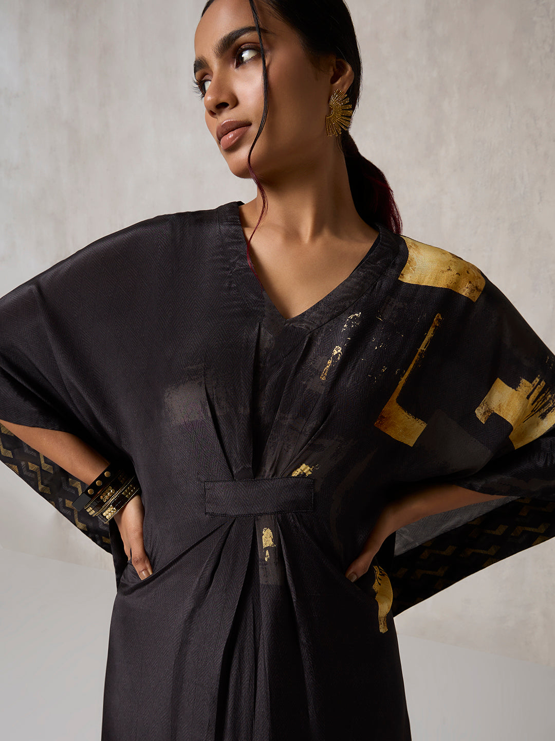 Printed Kaftan with Slip - Black