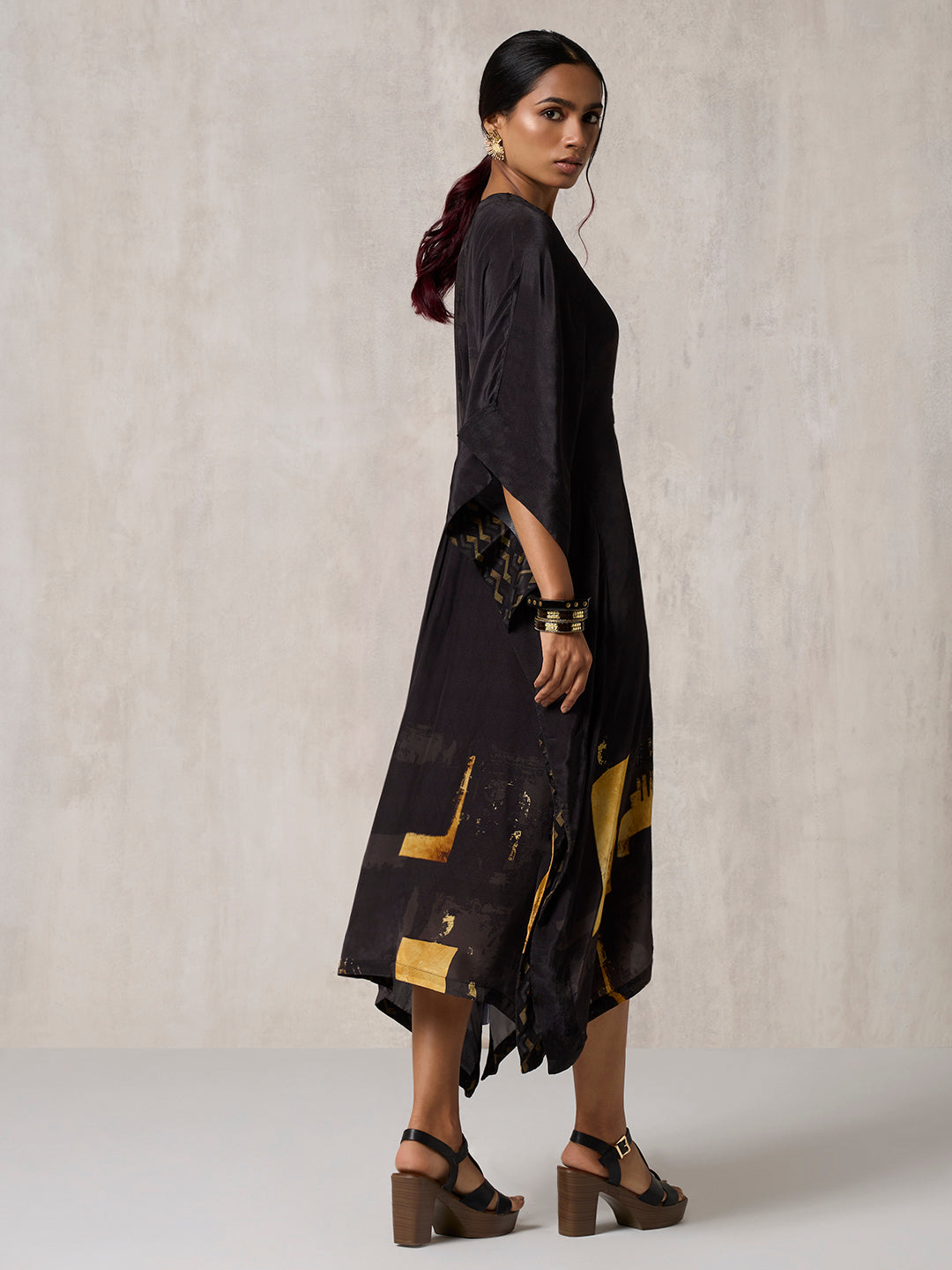 Printed Kaftan with Slip - Black