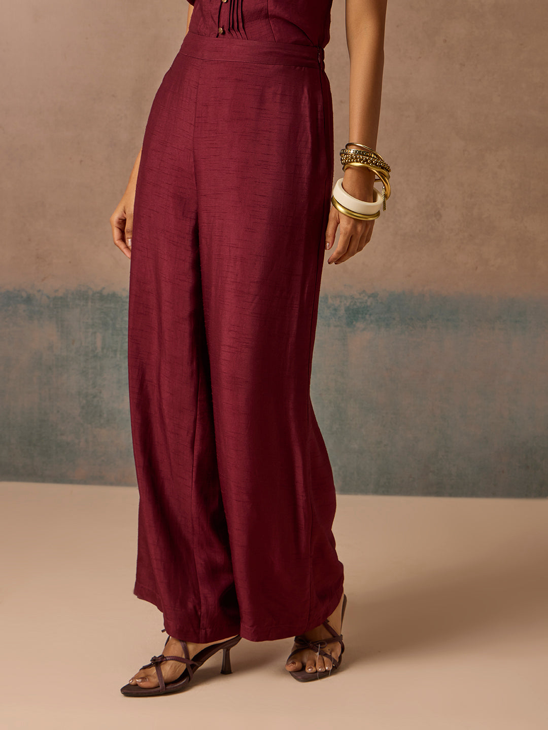 Wide-Leg Pants - Maroon