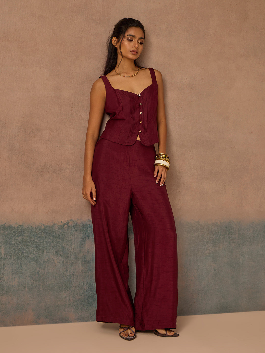 Wide-Leg Pants - Maroon