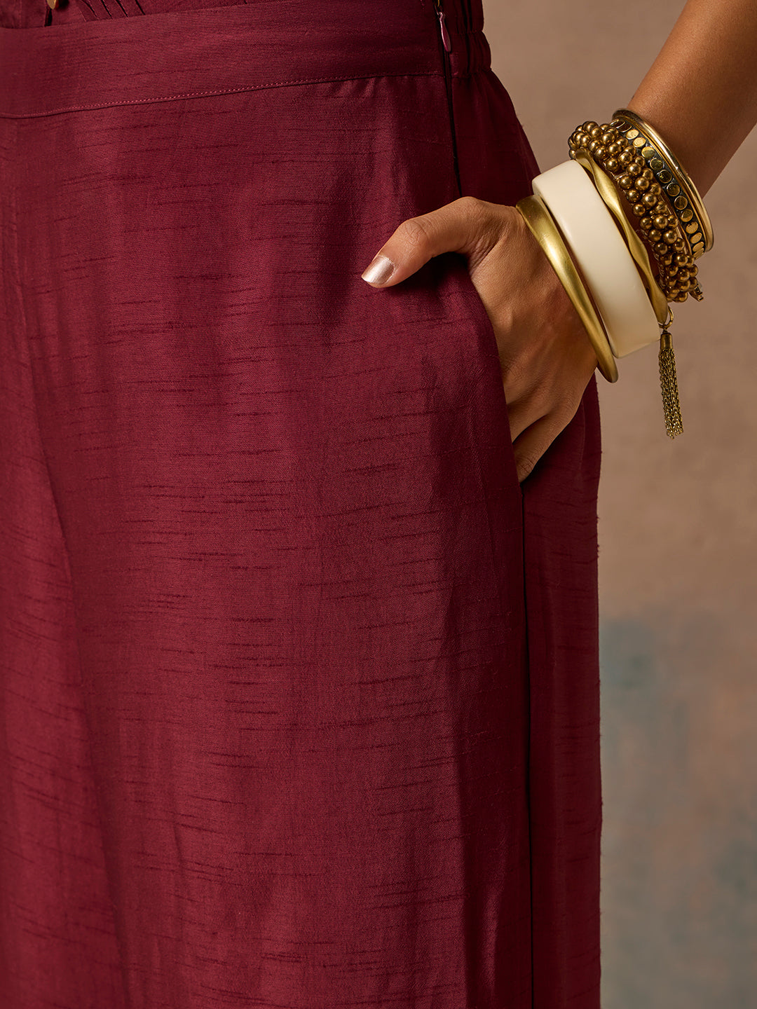 Wide-Leg Pants - Maroon