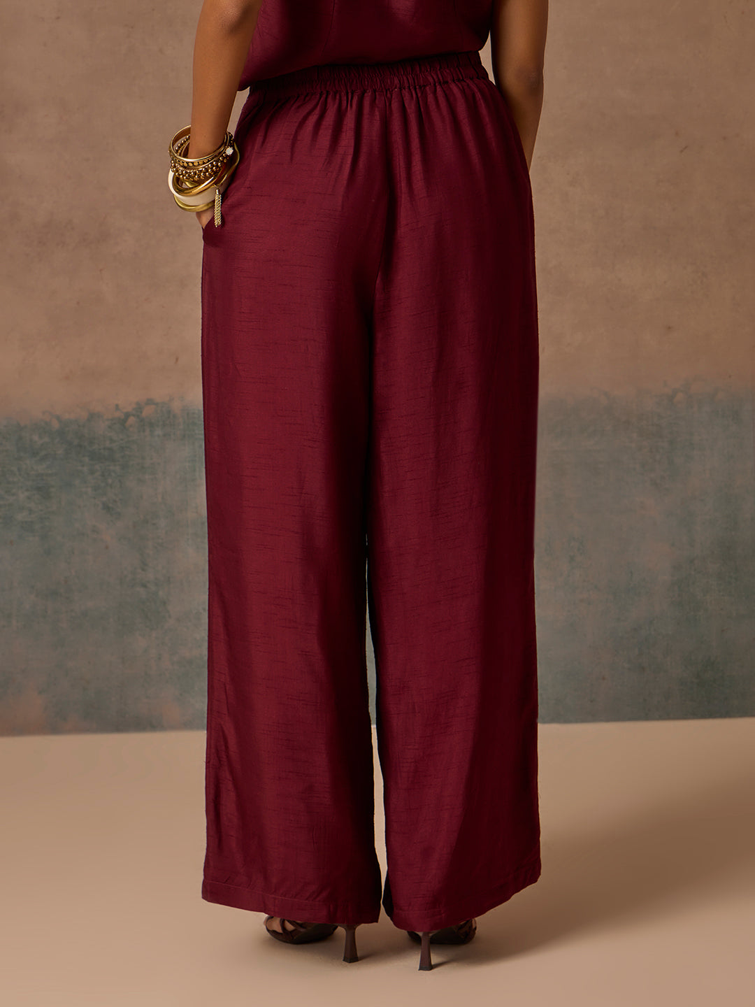 Wide-Leg Pants - Maroon