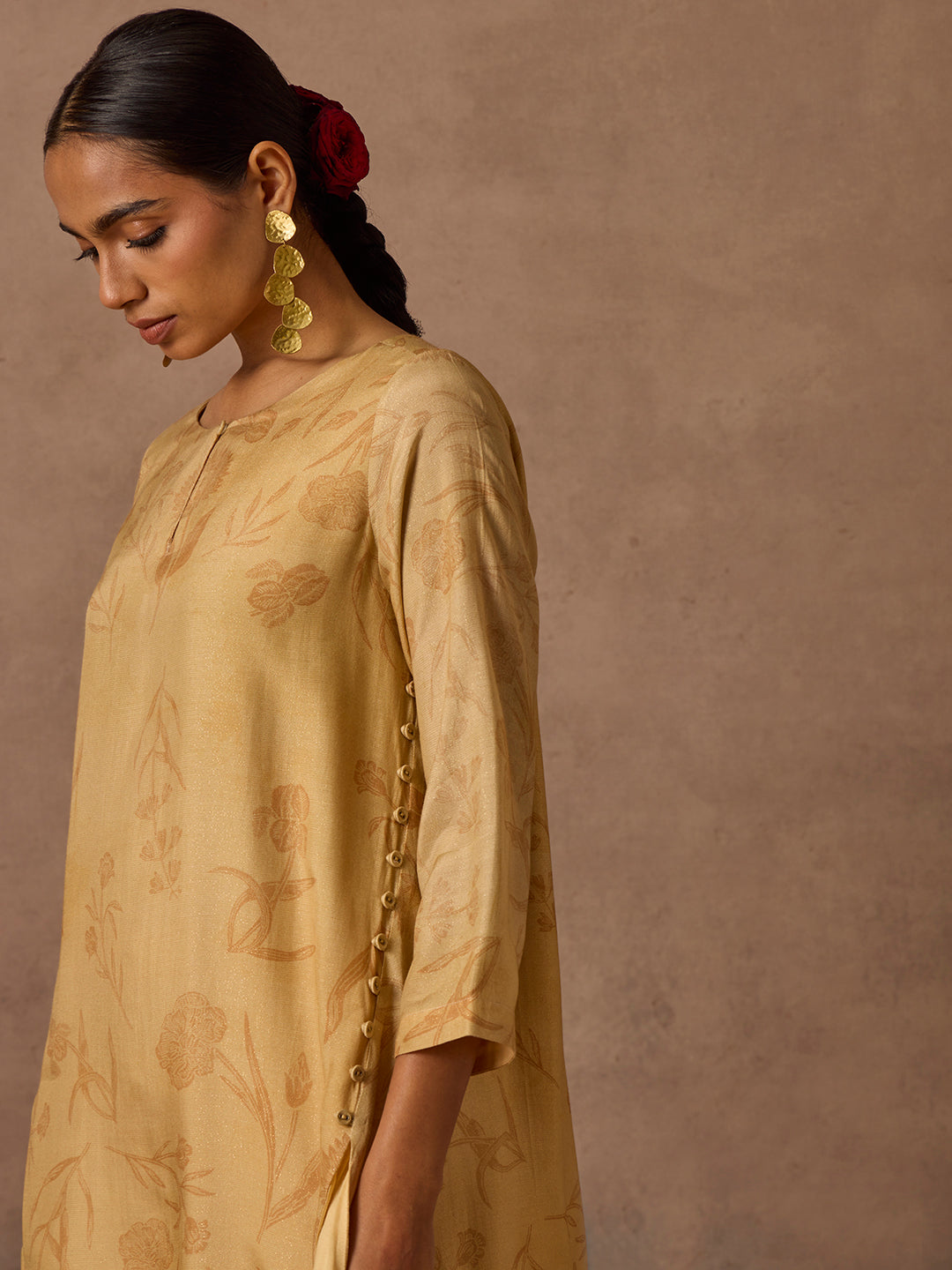 Printed Kurta and Pant Set - Gold