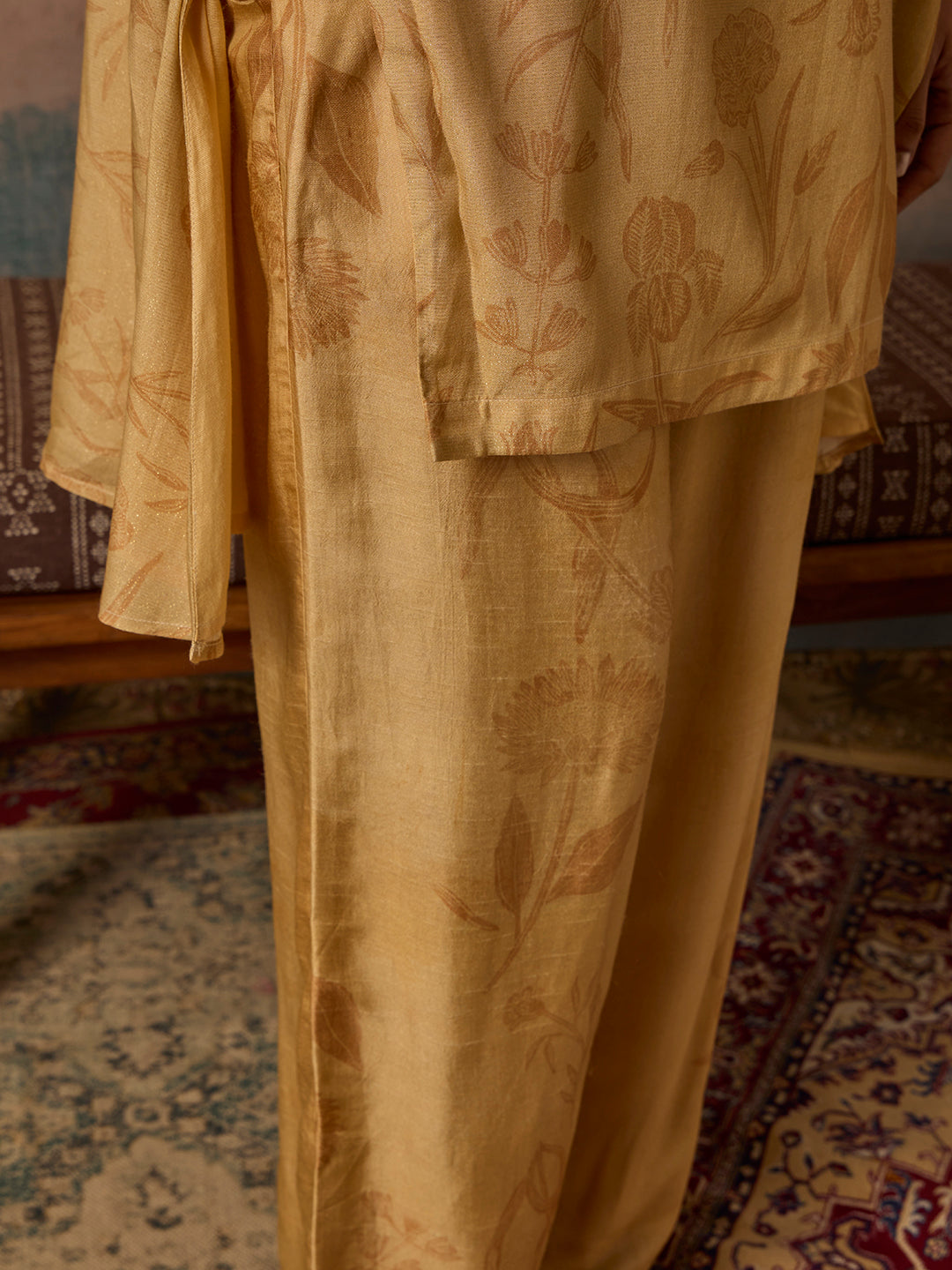 Printed Kurta and Pant Set - Gold