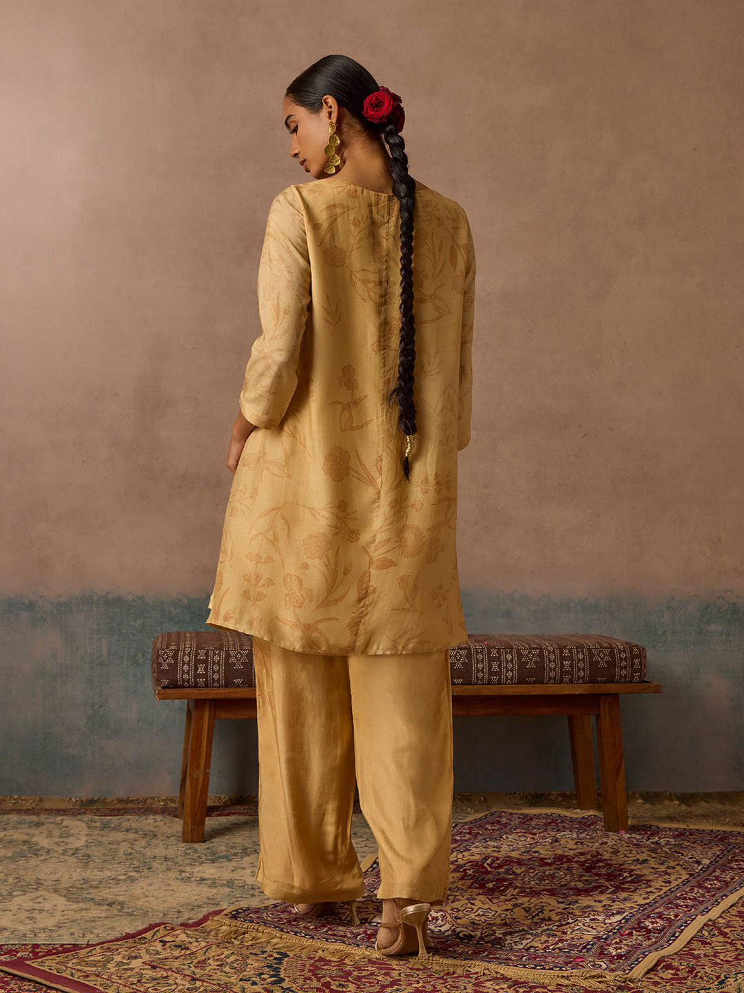 Printed Kurta and Pant Set - Gold