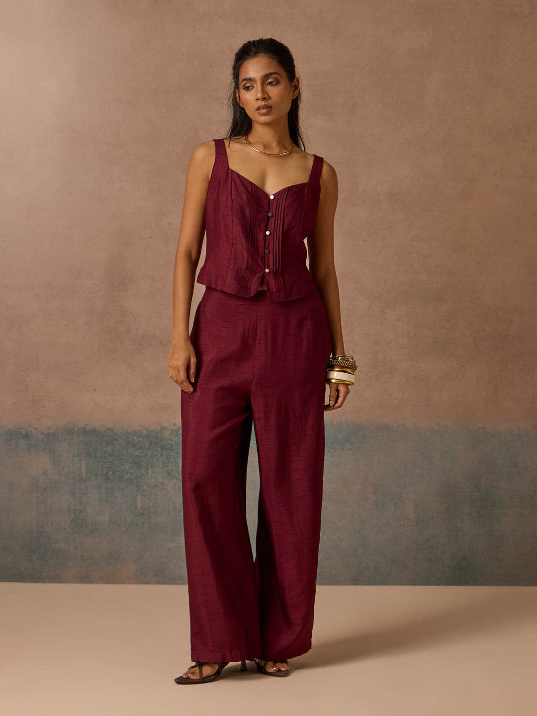 Pintuck Top - Maroon